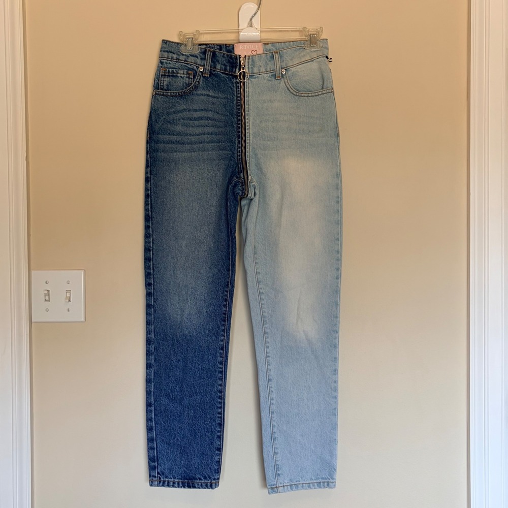 REVICE Zip-Around Tokyo Wash Blue Yin Yang High Rise Y2K Denim Jeans Womens 26
